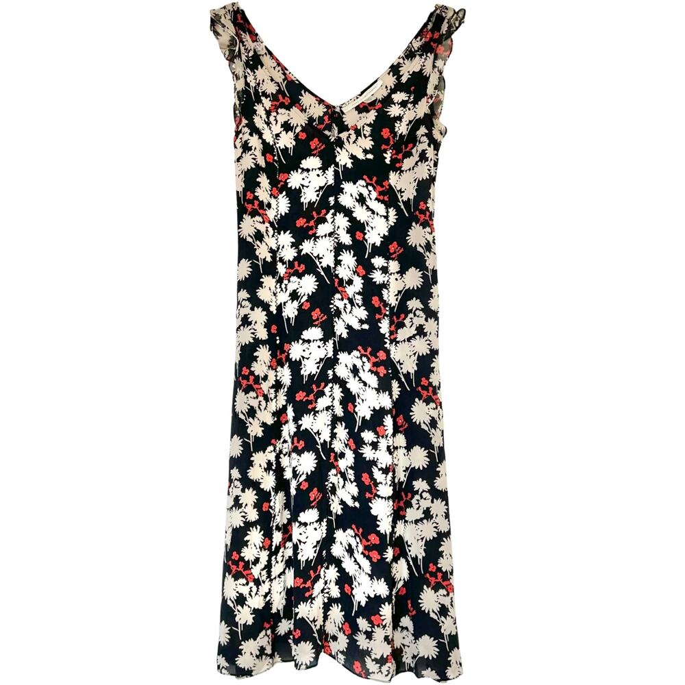 Vintage Diane von Furstenberg Silk Floral Midi Dress Black Red V Neck Size 10 - Picture 6 of 8